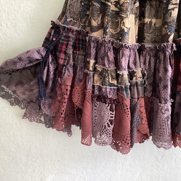 Upcycle Annie tier patchwork flannel antimacassar boho maxi skirt 32” waist 34”L - Picture 12 of 16
